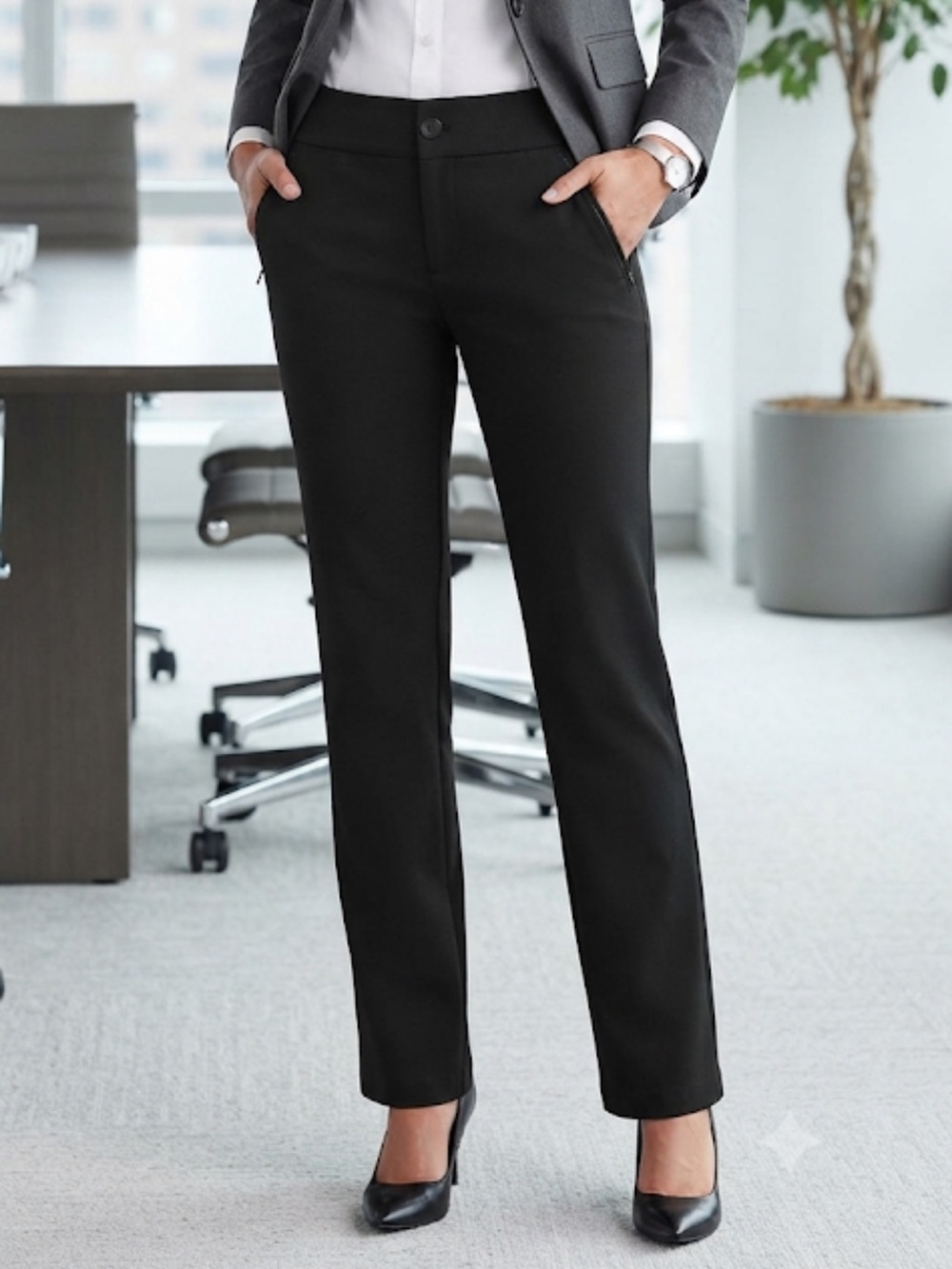 89th & Madison Black Women’s Stretch Zip-Pocket Straight Leg Pants